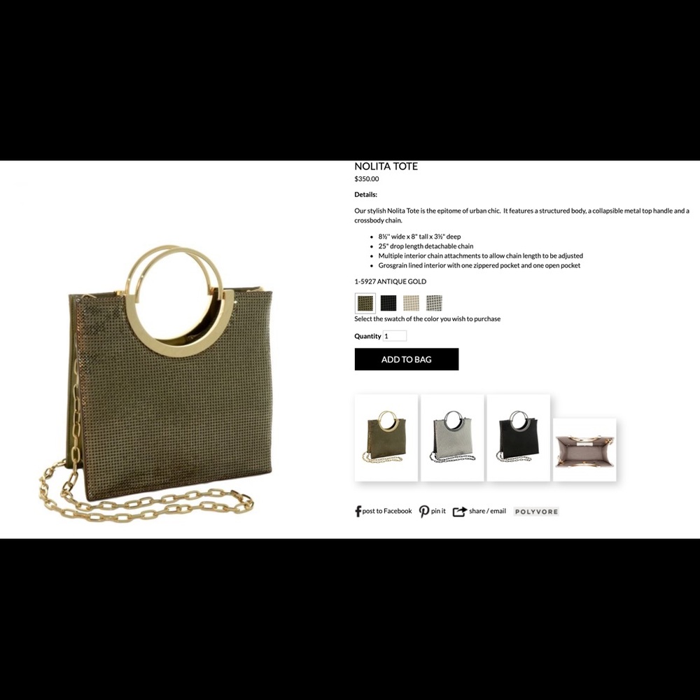 Whiting and Davis Nolita tote, antique gold